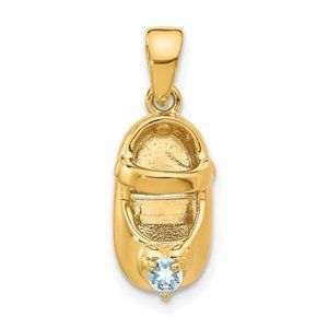 14k Yellow Gold with Synthetic Stone (Birth Month) Mary Jane Baby Shoe Charm